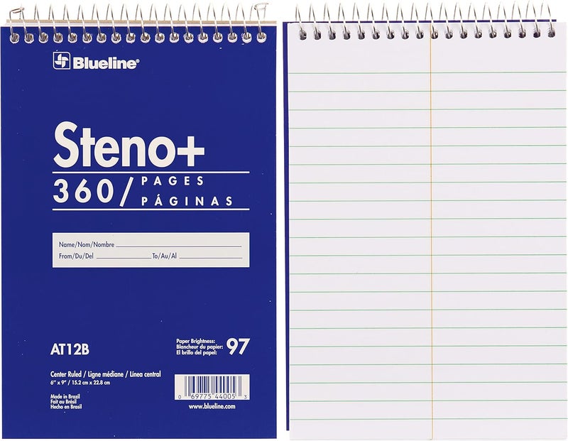 BLUE LINE high-capacity steno pad, medium/college rule, blue cover, 180 white 6 x 9 sheets - Image 1